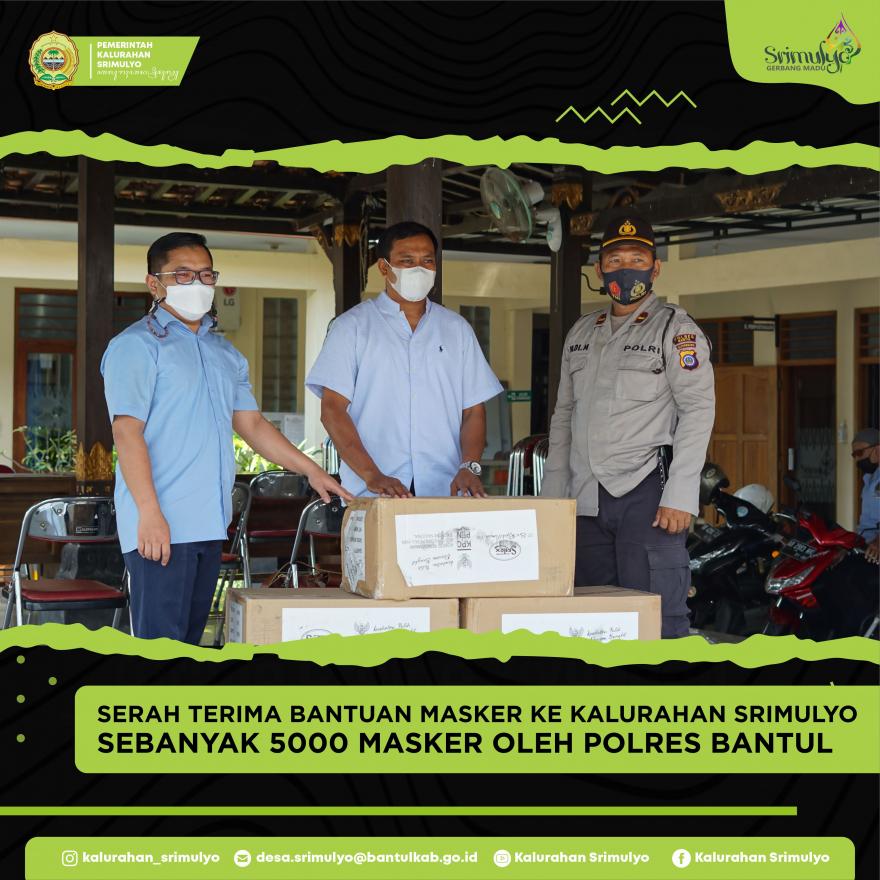 [Kamis Aksara] Serah Terima Bantuan Masker Ke Kalurahan Srimulyo Sebanyak 5000 Masker oleh Polres Ba